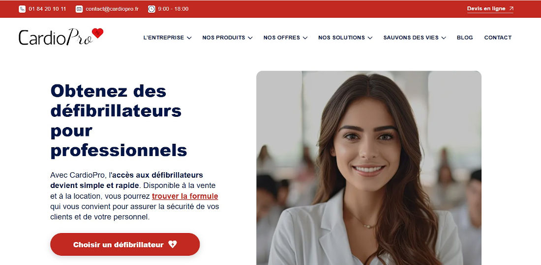 Site web de CardioPro, vente de défibrillateur en ligne