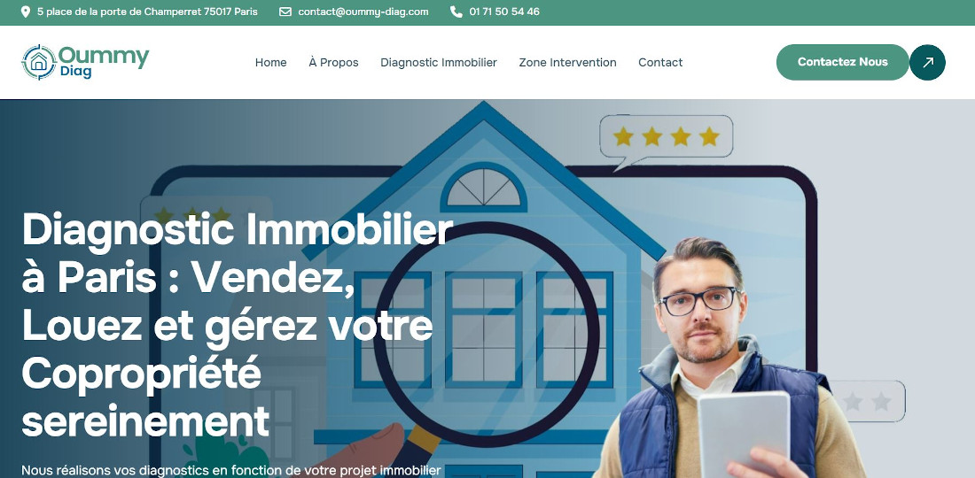 Site web d'Oummy Diag, diagnostic immobilier à Paris 17
